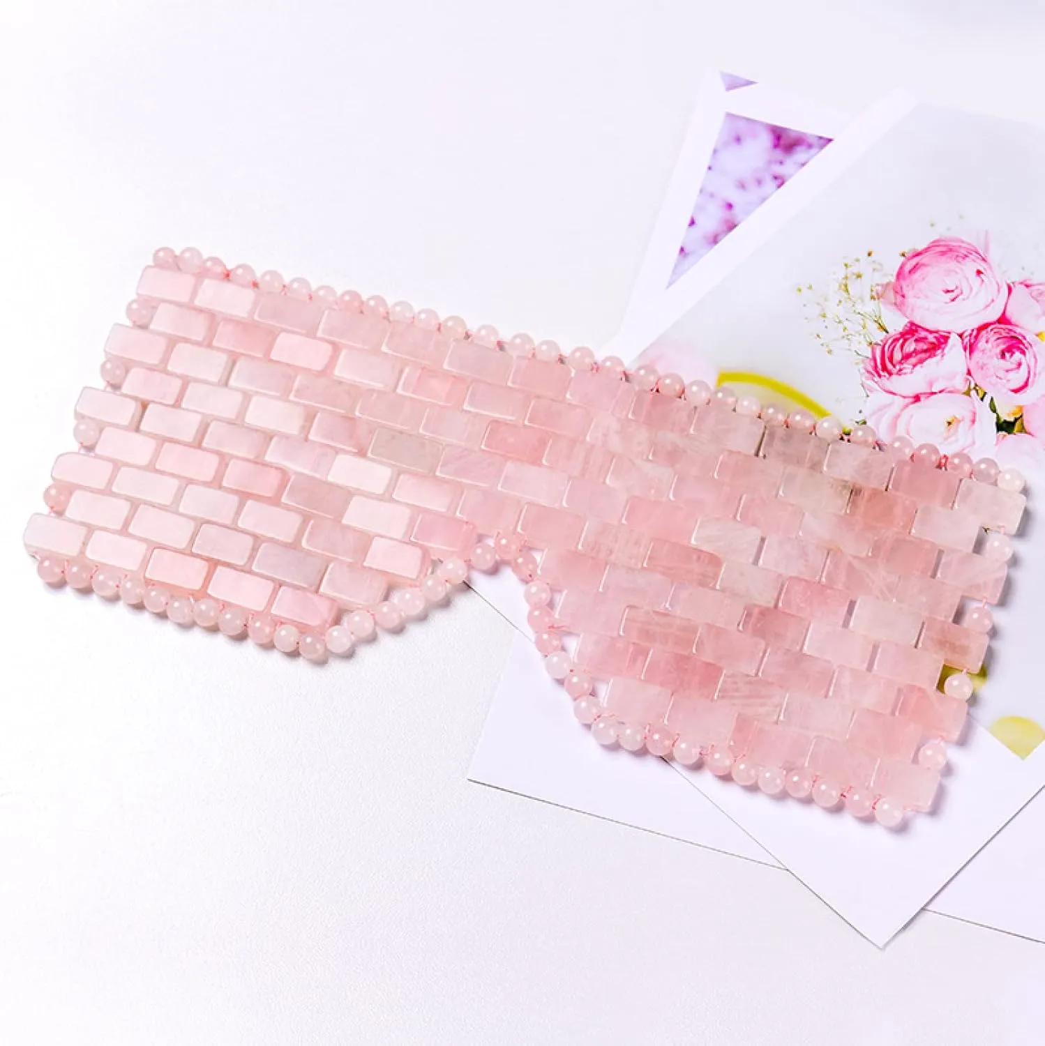Pink Quartz Eye Mask Massage Face Roller Set Natural Rose Gouache Jade Stone Facial Relax,Type 2
