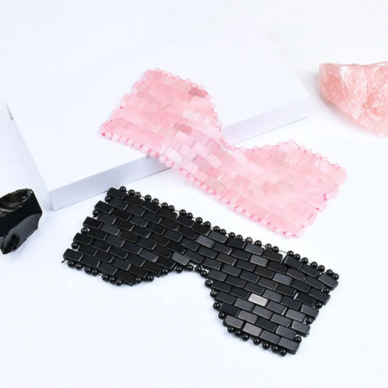 Pink Quartz Eye Mask Massage Face Roller Set Natural Rose Gouache Jade Stone Facial Relax,Type 2