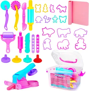 Playdough Tool Sets for Kids Ages 3-8 | 30-Piece Arts & Crafts Kit with Animal Molds,Rolling Pin & Storage Box | STEM Educational Toys for Sensory Play & Motor Skills-Birthday, Christmas, Party Favors