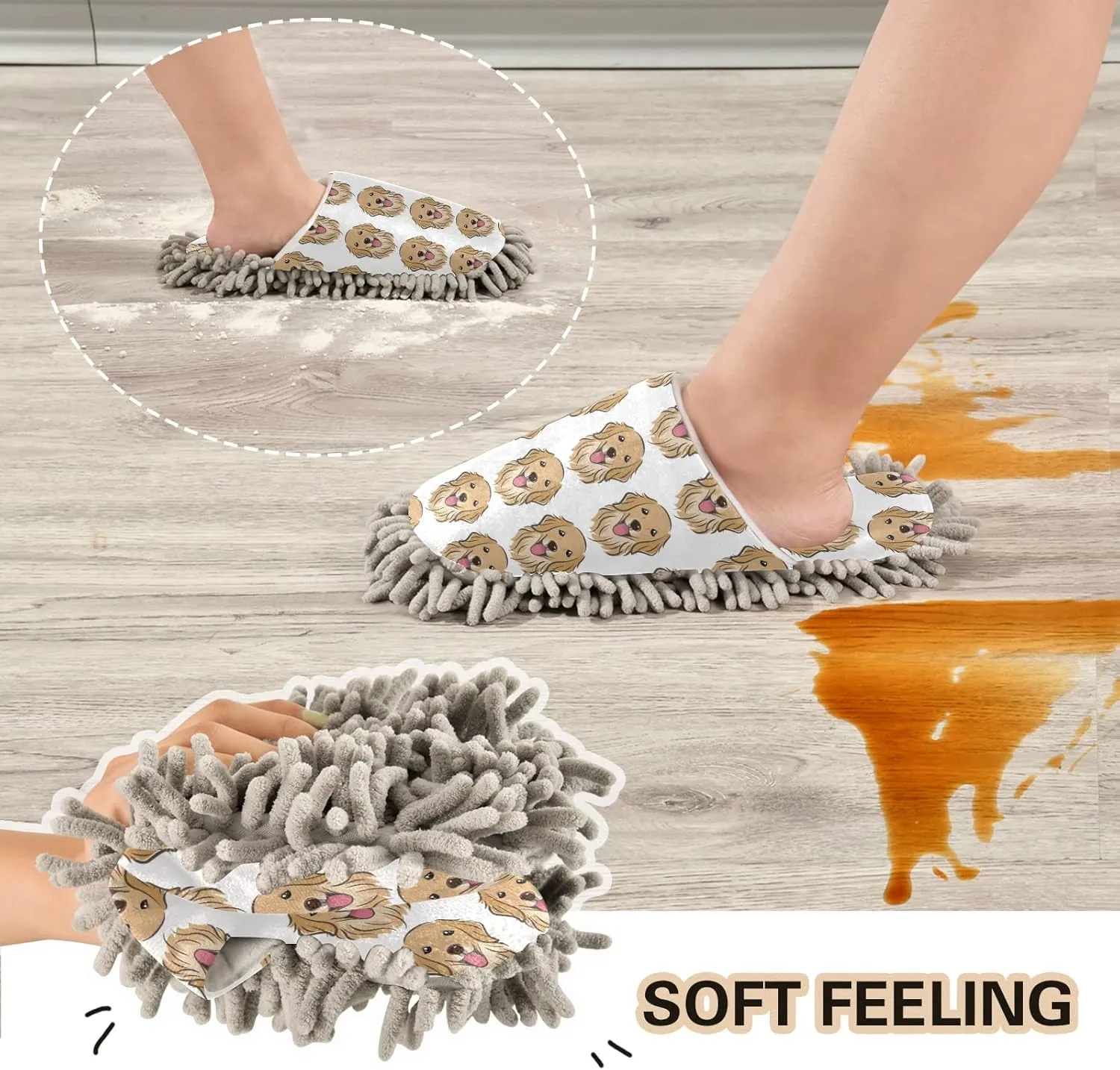 Poeticcity Mop Slippers Shoes, Unisex Cleaning House Slippers Spa Dusting Slippers M-L