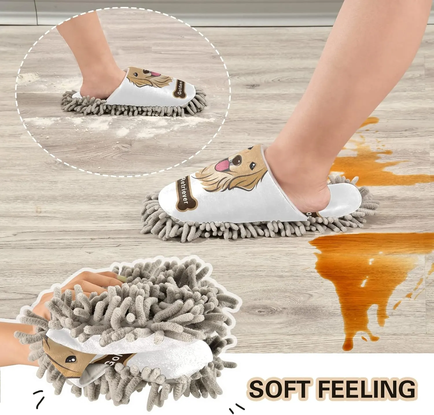 Poeticcity Mop Slippers Shoes, Unisex Cleaning House Slippers Spa Dusting Slippers M-L