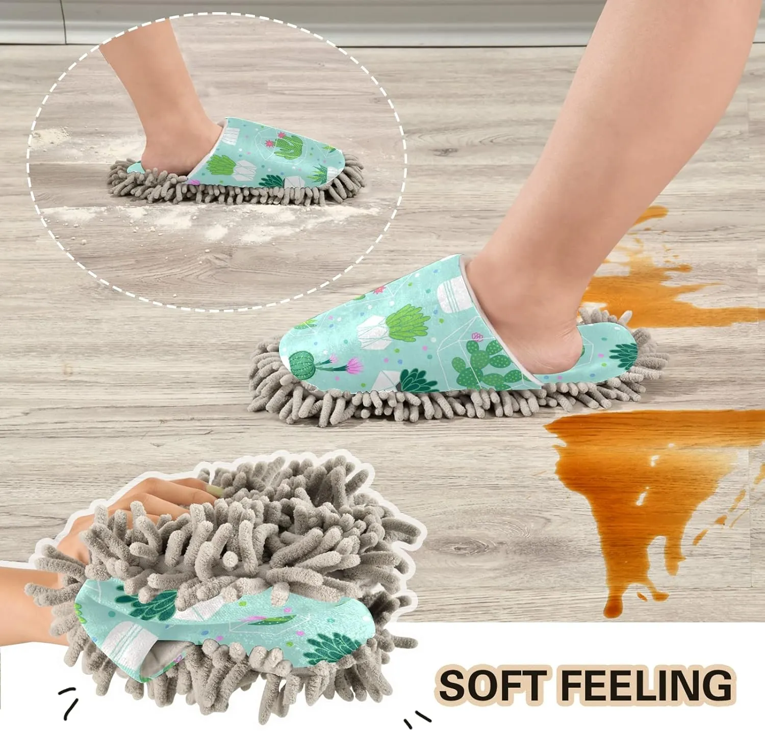 Poeticcity Mop Slippers Shoes, Unisex Cleaning House Slippers Spa Dusting Slippers M-L
