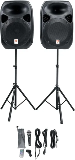 Rockville RPG122K 12" 600W Portable PA System, 3 Channel Mixer Bluetooth, Includes Mic, Stands, Cables - Perfect for Live Performances, DJs, Karaoke