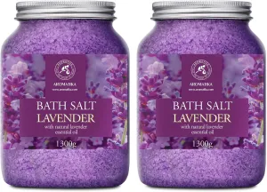 Sea Salt Lavender with Natural Lavender Essential Oil - Set 2x46 Oz - Lavender Bath Salts - Lavanda Salt - Stress Relief - Beauty - Relaxing - Bathing - Body Care