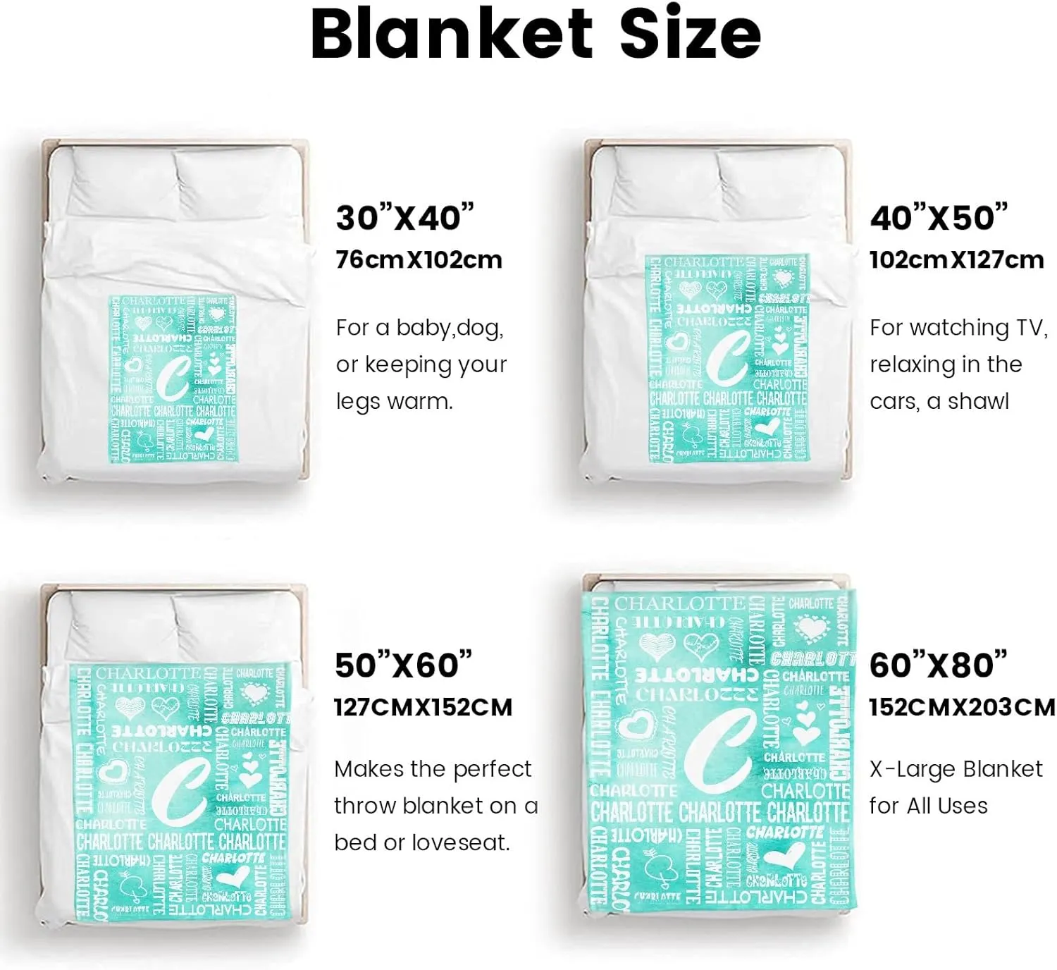 Ships Next Day-Name Lettering Lake Blue Watercolor Custom Picnic Office Throw Blanket Gift for Mom/Dad Blanket,40"x50" Made in USA