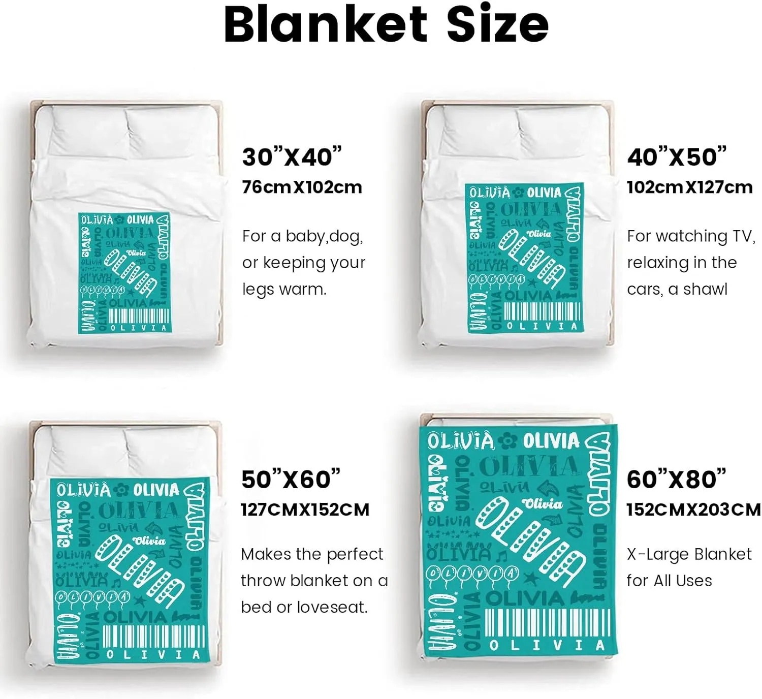 Ships Next Day-Name Lettering Lake Green Custom Picnic Office Bed Blanket Fathers Day Birthday Gifts for Dad,50"x60" Made in USA