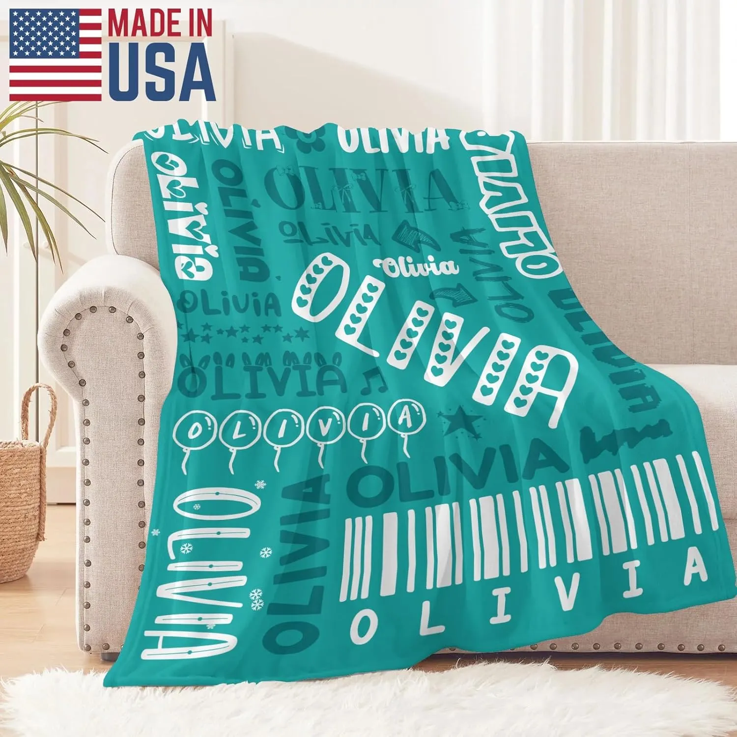 Ships Next Day-Name Lettering Lake Green Custom Picnic Office Bed Blanket Fathers Day Birthday Gifts for Dad,50"x60" Made in USA
