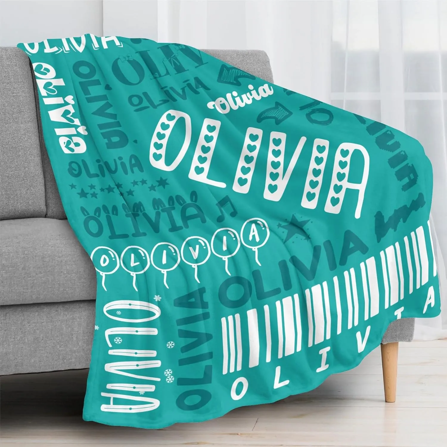 Ships Next Day-Name Lettering Lake Green Custom Picnic Office Bed Blanket Fathers Day Birthday Gifts for Dad,50"x60" Made in USA