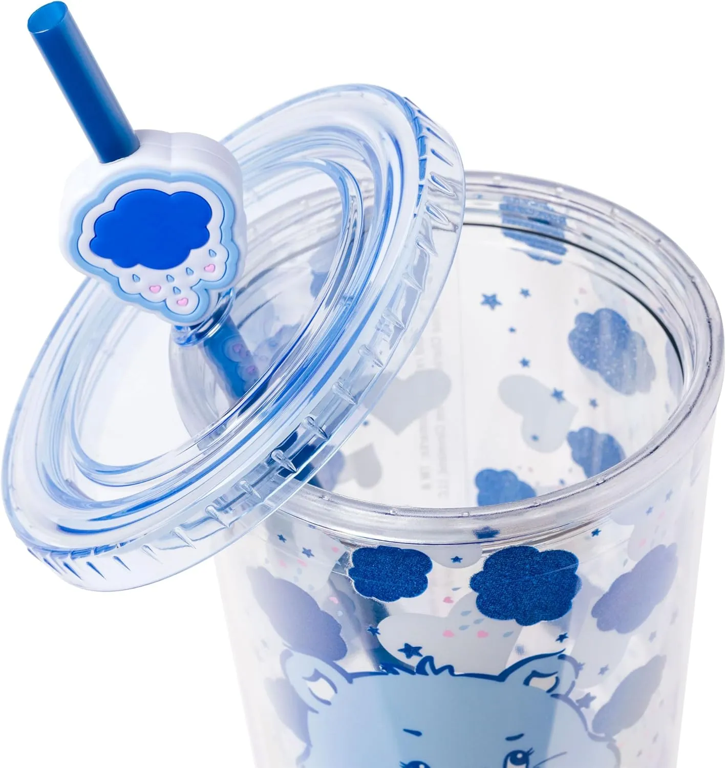 Silver Buffalo Care Bears Grumpy Bear Glitter Plastic Cold Cup with Lid and Straw Topper, 24 Ounces
