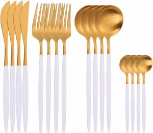 Silverware Set, 16PCS Matte Tableware Spoon Fork Knife Cutlery Set Stainless Steel Dinnerware Set Dinner Set Home Eco Friendly Flatware Serves for 4 (