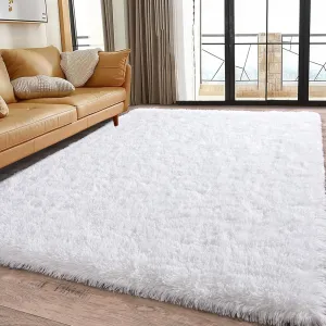 Soft Fluffy Area Rug for Bedroom, Indoor Modern White Plush Shaggy Rugs 5x7 Feet, Non-Slip Fuzzy Shag Floor Carpet for Living Room, Throw Rugs for Home Decor