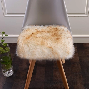 Softlife Square Faux Fur Sheepskin Chair Cover Seat Cushion Pad Super Soft Area Rugs for Living Bedroom Sofa (1.6ft x 1.6ft, White-Brown Tip) 1 pack