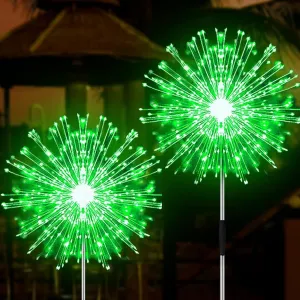 Solar Firework Lights, 2 Pack 120 LEDs 2 Lighting Modes Solar Garden Lights Outdoor Waterproof for Yard Patio Walkway Pathway Party Wedding Christmas Decorative - Green