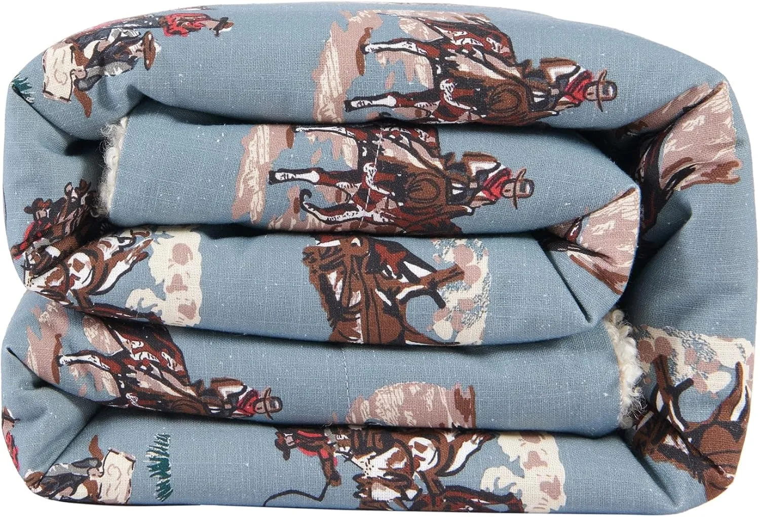 Tasha Polizzi for Paseo Road Settler Western Throw Blanket, 50x60 inch, Blue Cowboy Print Throw, Teddy-Backed Soft Boucle Reverse Side, Canoe Cowboys Horse Print, Plush Cozy Blanket for Bed, Sofa