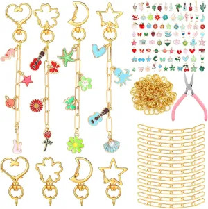 Tondiamo 241 Pcs Gold Keychain Making Kit Bulk Bag Charm Kit 100 Charms 20 Heart Shaped Star Shape Swivel Spring Clasps 100 Jump Ring 20 Extender Chain Jewelry Plier for DIY Craft Supplies Gift