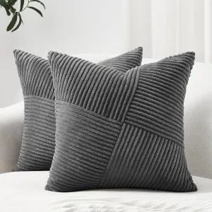 Topfinel Darkgrey Throw Pillow Covers 20x20 Inch Set of 2 Modern Farmhouse Home Decor Pillow Covers for Spring Sofa Living Room Couch Bed Soft Corduroy Textured Boho Striped Patchwork Cushion Cases