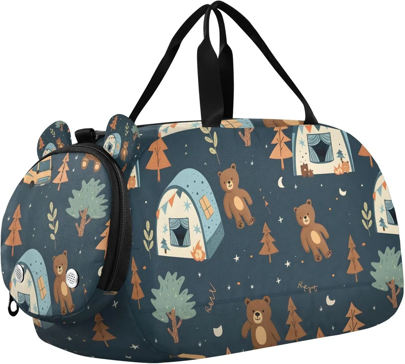 Travel Duffle Bag for Kids Boys Girls Cute Camper Bear Sports Bag Overnighter Duffle Sleepover Weekender with Shoes Compartment