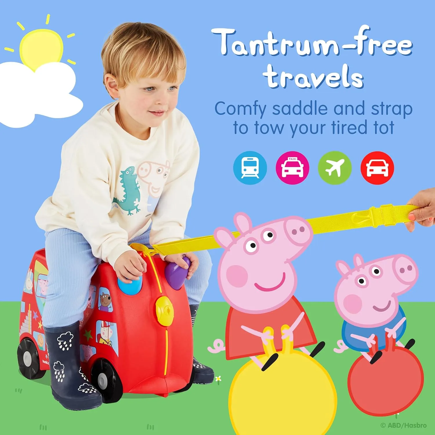 Trunki x Peppa Pig Ride-On Kids Suitcase - Carry-on Approved Kids Luggage, 18L Kids Travel Bag, Kids Suitcases on Wheels for Girls and Boys, Lightweight Cabin Hand Luggage with Tow Strap