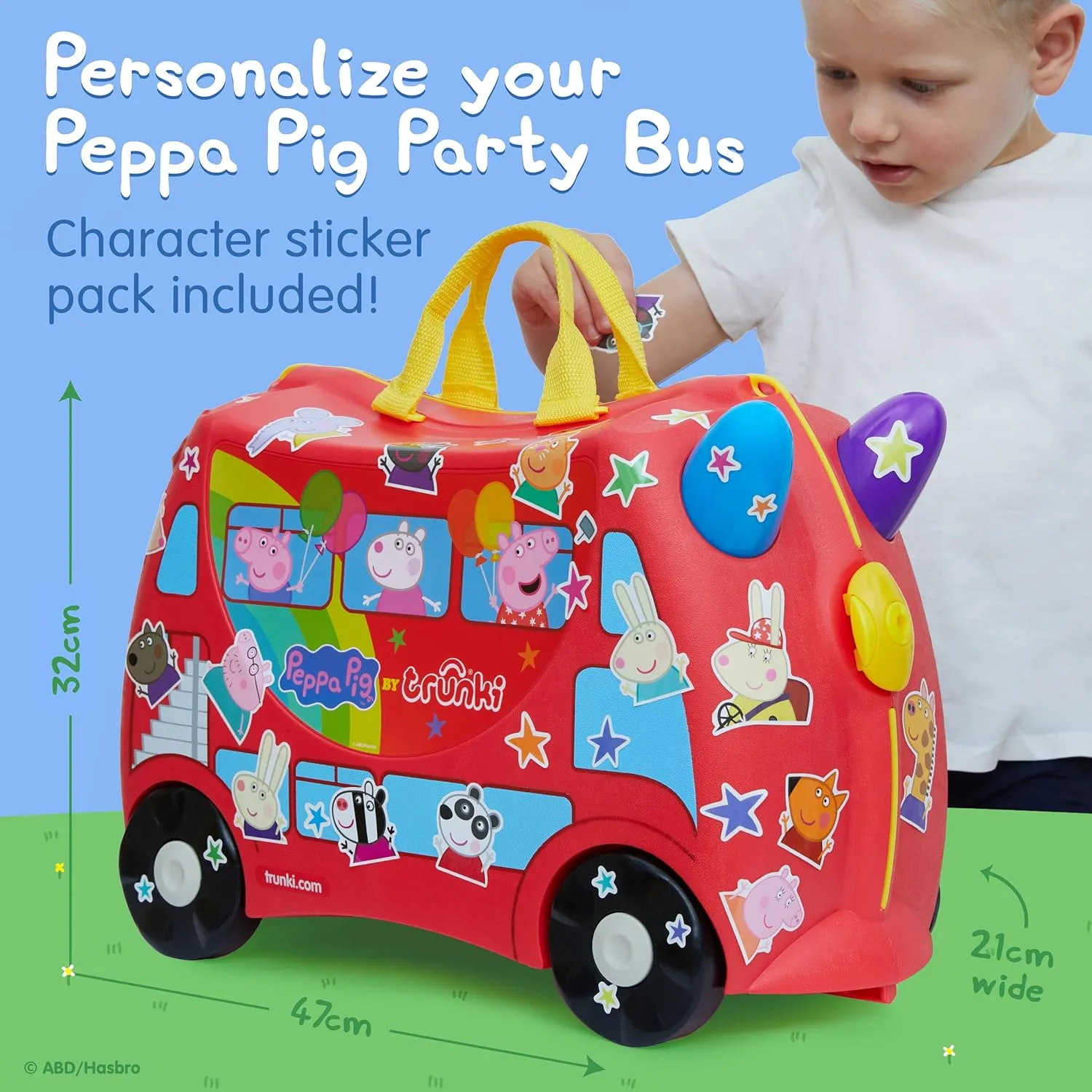 Trunki x Peppa Pig Ride-On Kids Suitcase - Carry-on Approved Kids Luggage, 18L Kids Travel Bag, Kids Suitcases on Wheels for Girls and Boys, Lightweight Cabin Hand Luggage with Tow Strap