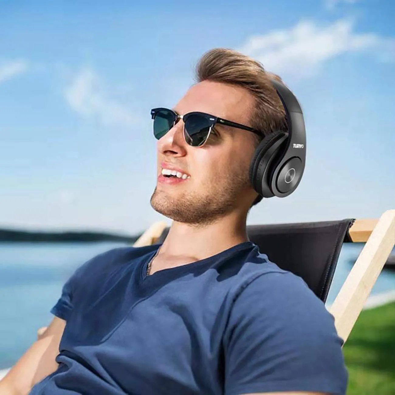 TUINYO Bluetooth Headphones, Over Ear Stereo Wireless Headset 40H Playtime with Deep Bass,Soft Memory-Protein Earmuffs,Built-in Mic Wired Mode PC/Cell Phones-Black