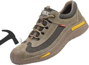 U-lite Steel Toe Safety Work Shoes for Men, Pigskin Knitted Anti-Smash Indestructible Industrial Construction Shoes