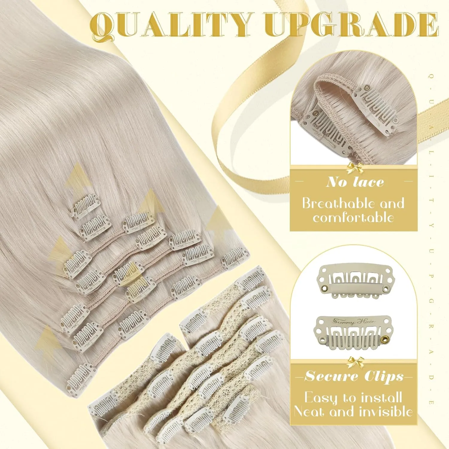 Ve Sunny Human Hair Clip in Extensions Blonde Clip in Hair Extensions Platinum Blonde Human Hair Extensions Clip ins Elegant Clip in Human Hair Extensions Add Hair Length 7pcs 120g 22inch
