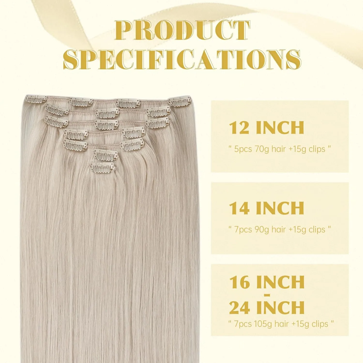 Ve Sunny Human Hair Clip in Extensions Blonde Clip in Hair Extensions Platinum Blonde Human Hair Extensions Clip ins Elegant Clip in Human Hair Extensions Add Hair Length 7pcs 120g 22inch