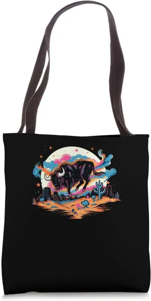 Vintage American Bison Cactus Buffalo Roam Retro 80s Pop Art Tote Bag