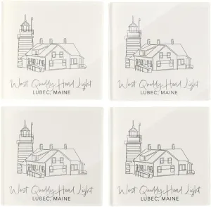 West Quoddy Head Light, Joyride Home Decor, 4 Glass Coasters, 4-inch Square Drink Coasters, Set of 4, Non-Slip Cork Back, Protects Surfaces, Express Your Style.