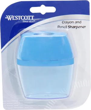 Westcott 15234 2-Hole Manual Crayon and Pencil Sharpener for School, Assorted Colors