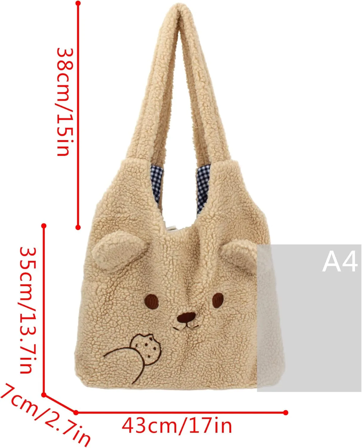 Women Ladies Cute Bear Plush Shoulder Bag Large Tote Handbag Purse Faux Fur Shopping Dating Bag