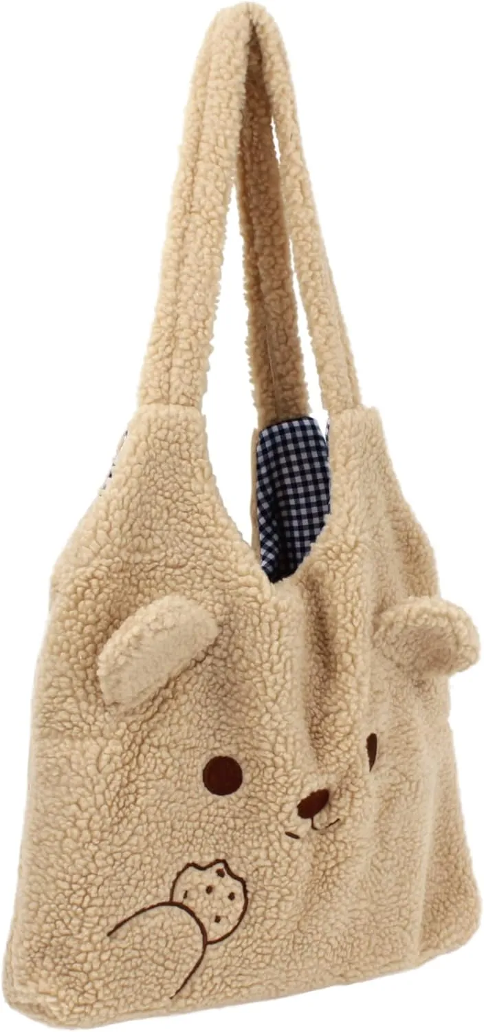 Women Ladies Cute Bear Plush Shoulder Bag Large Tote Handbag Purse Faux Fur Shopping Dating Bag