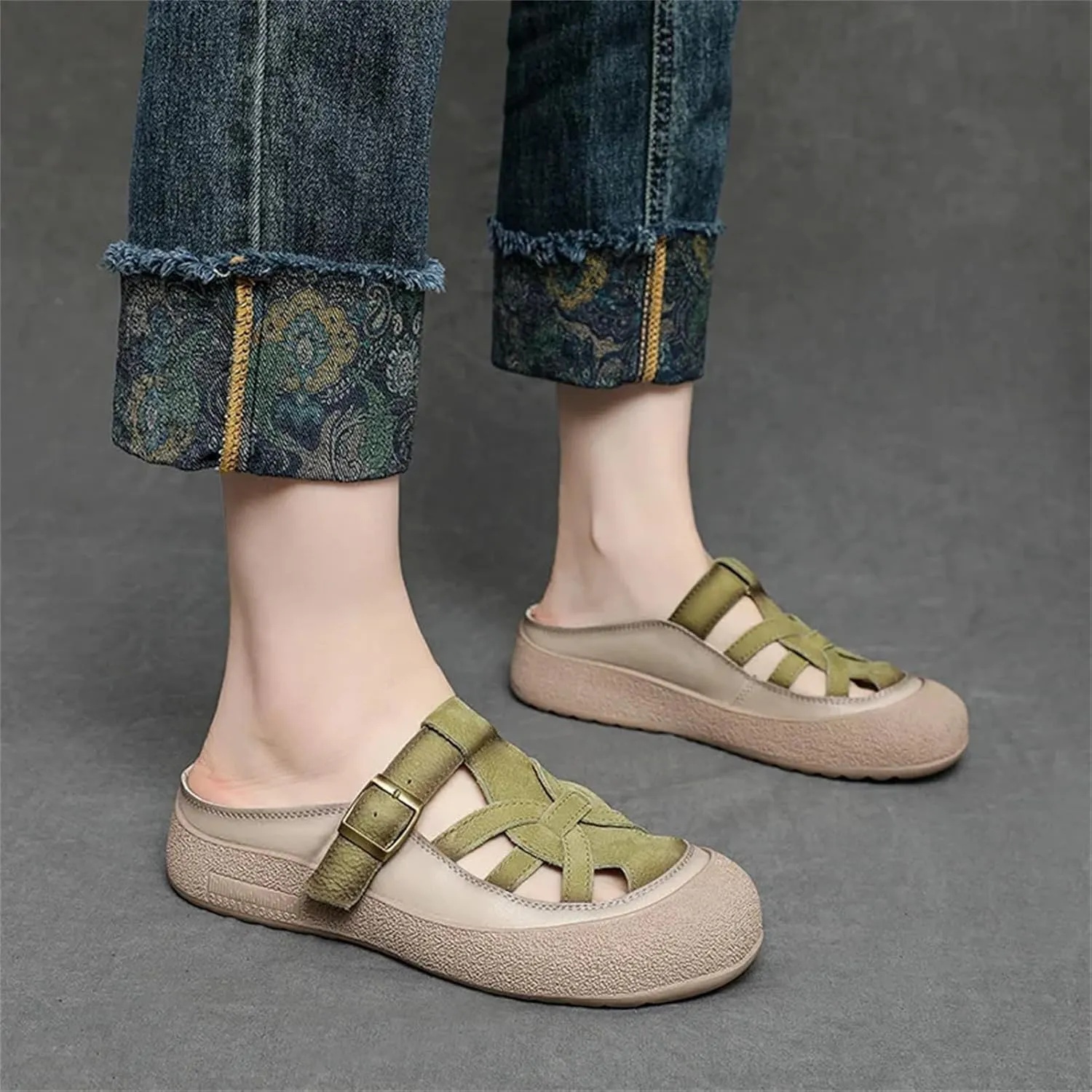 Women's Suede Mary Jane Flats - 3cm Woven Leather Summer Hollow Platform