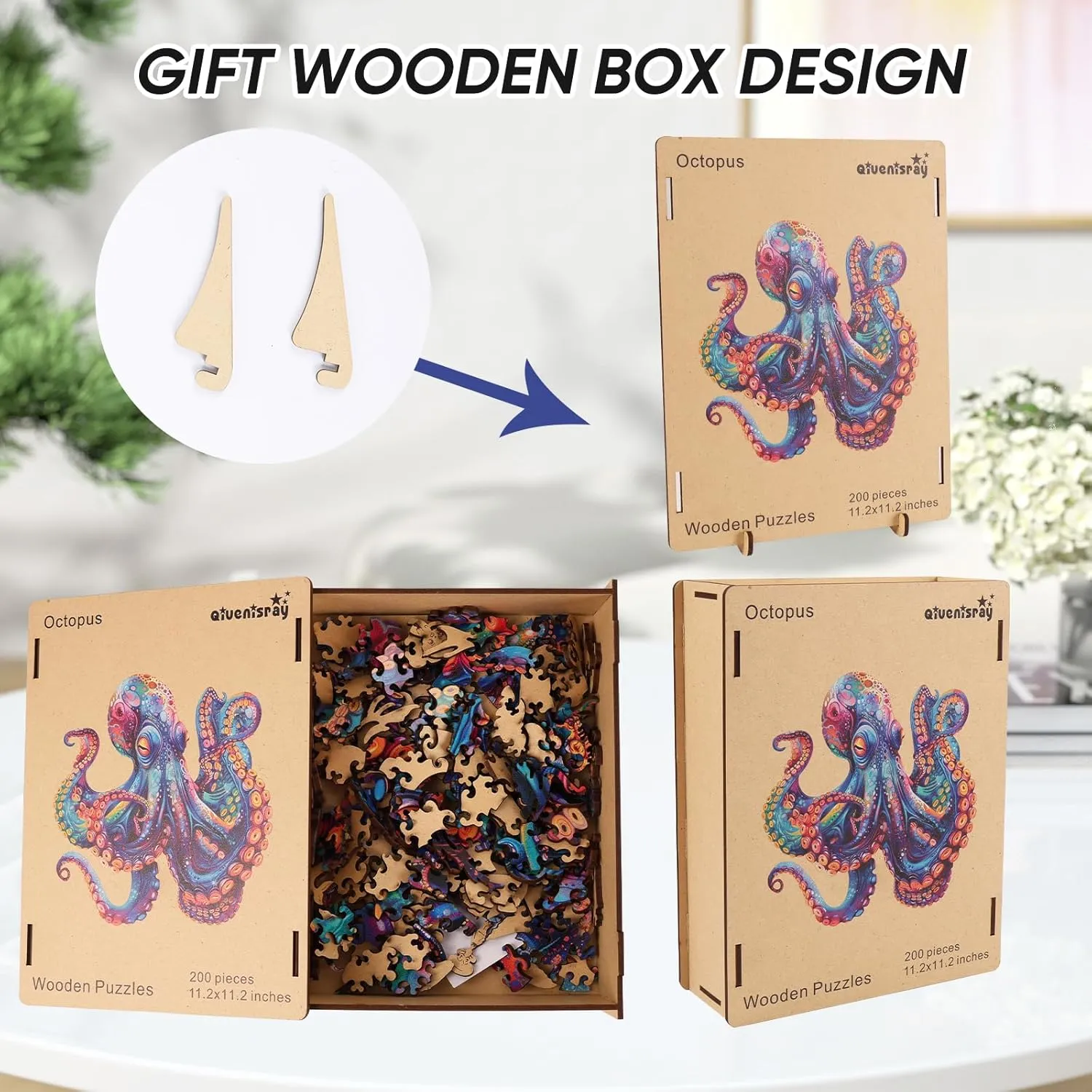 Wooden Puzzles for Adults,Octopus Wooden Jigsaw Puzzles 200pcs,11.2x11.2in,Medium,Unique Shape Adult Puzzles,Irregular Wood Puzzles Creative Gift for Adults and Kids Family Game