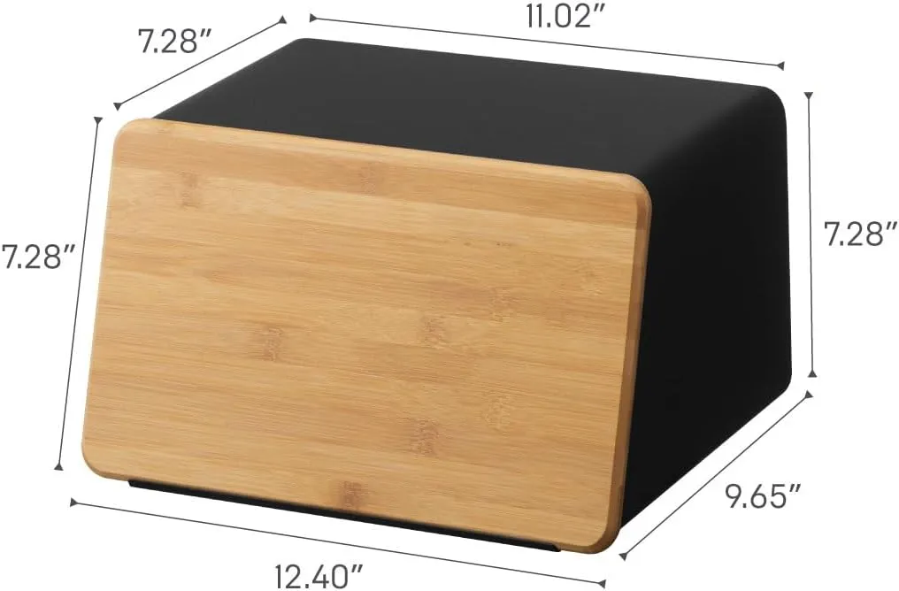 Yamazaki Home Metal Bread Box With Removable Bamboo Wooden Cutting Board Lid, Kitchen Storage Box