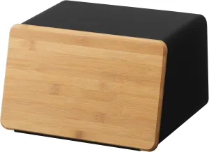Yamazaki Home Metal Bread Box With Removable Bamboo Wooden Cutting Board Lid, Kitchen Storage Box