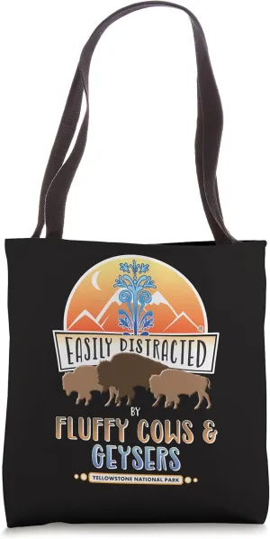 Yellowstone Fluffy Cow Bison & Old Faithful Geyser Tote Bag