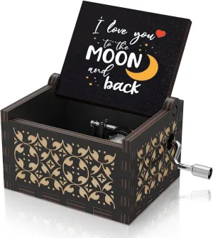You are My Sunshine Wooden Colorful Black Music Box I Love You to The Moon and Back Vintage Hand Crank Musical Box Gifts for Wife/Husband/Girlfriend/Boyfriend on Valentine's Day/Wedding Anniversary
