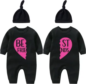 YSCULBUTOL Baby Twins Bodysuit with hat Born Together Friend Forever Baby boy Clothes Toddler Girl Clothes